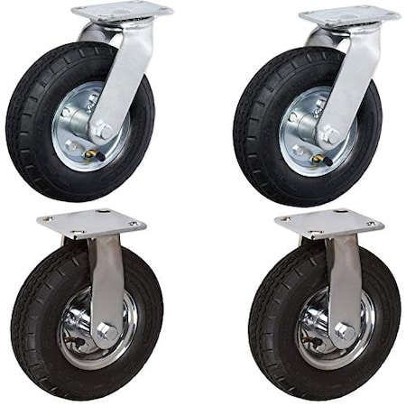 Casterhq 10"x3.5" Swivel Rigid Set Pneumatic Caster, 4 PLY, 350 LBS PER 14 9O-3U1L-IL1X